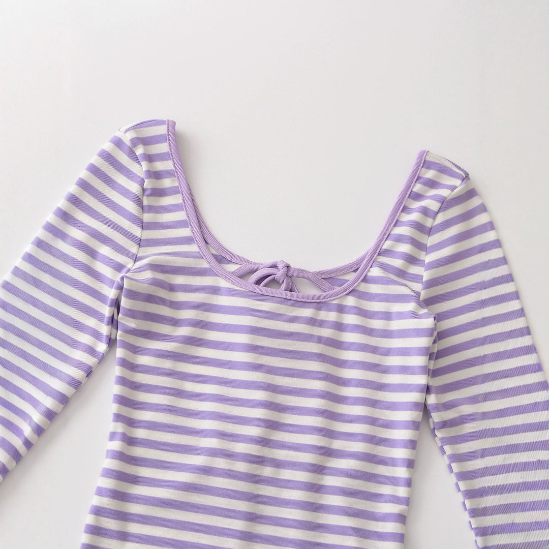 Damen Gestreiftes Langarmshirt mit tiefem Rundhalsausschnitt und Zierschleife Drune