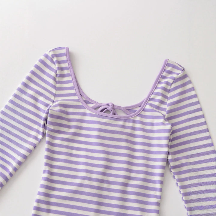 Damen Gestreiftes Langarmshirt mit tiefem Rundhalsausschnitt und Zierschleife Drune