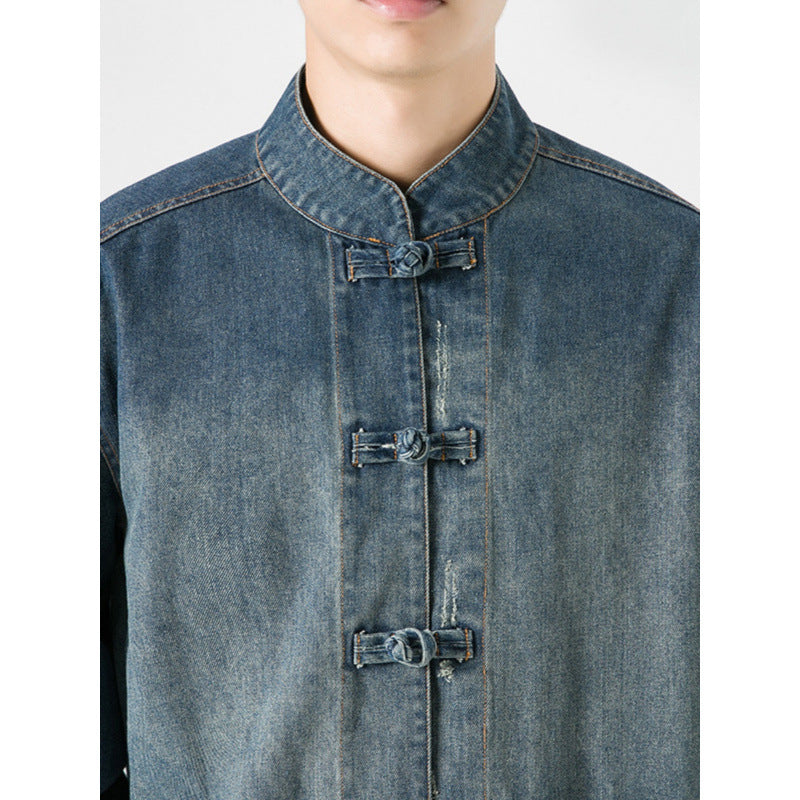 Herren Denim Arbeitsjacke mit Stehkragen Drune