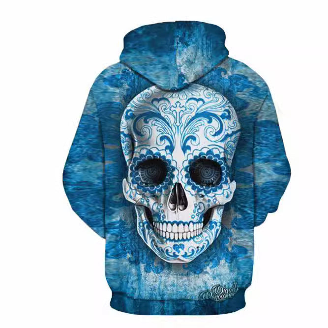Herren Kapuzenpullover mit allover Totenkopf- und Spielkarten-Grafik Drune