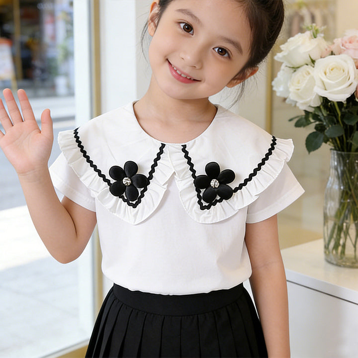 Mädchen Bluse mit Rüschensaum und floralem Design Drune