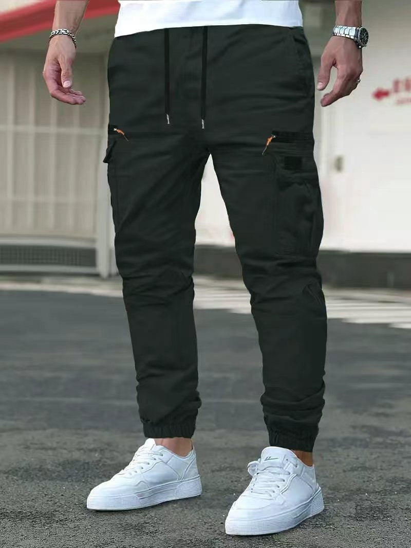 Herren Tapered Cargohose im Joggerstil mit Elastikbund, Tiefer Schritt‑Tasche & Reißverschlusstaschen Drune