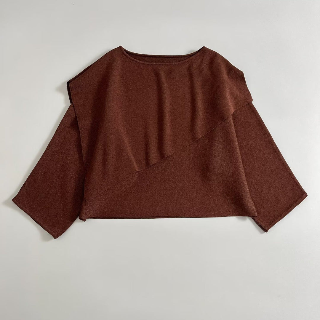 Damen Oversized Strickponcho mit asymmetrischem Volantkrragen Drune
