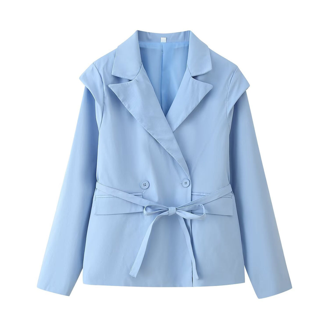 Damen elegante Blazerjacke mit taillierbarem Gürtel Drune