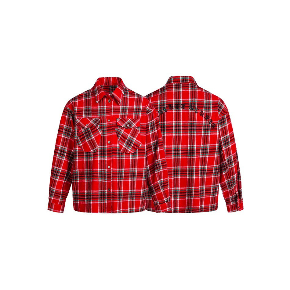 Herren Robustes Karo‑Flanell Shirtjacke mit geknöpften Klappentaschen Drune