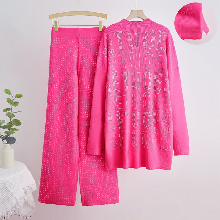 Damen modisches Strick-Loungewear-Set mit glitzernden Details Drune