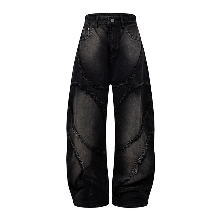 Damen Baggy-Jeans mit hohem Bund, ballonförmiger Weite und ausgefransten Patchnähten Drune
