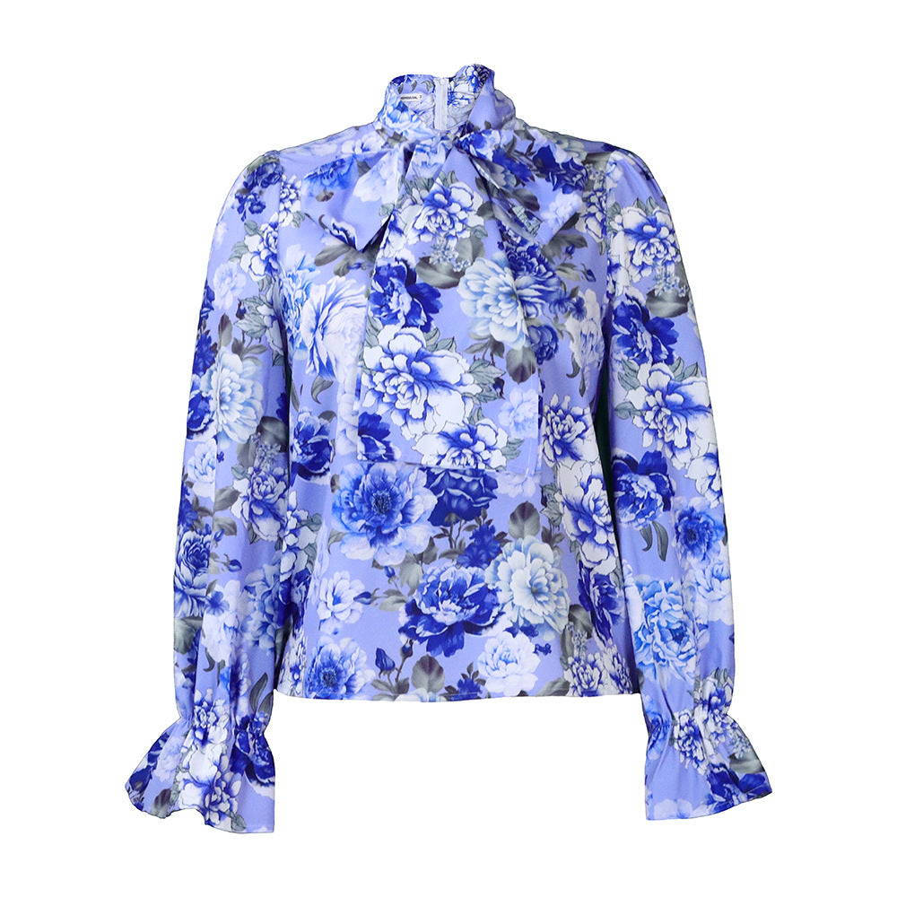 Damen Bluse mit elegantem Schleifendetail und floralem Muster Drune