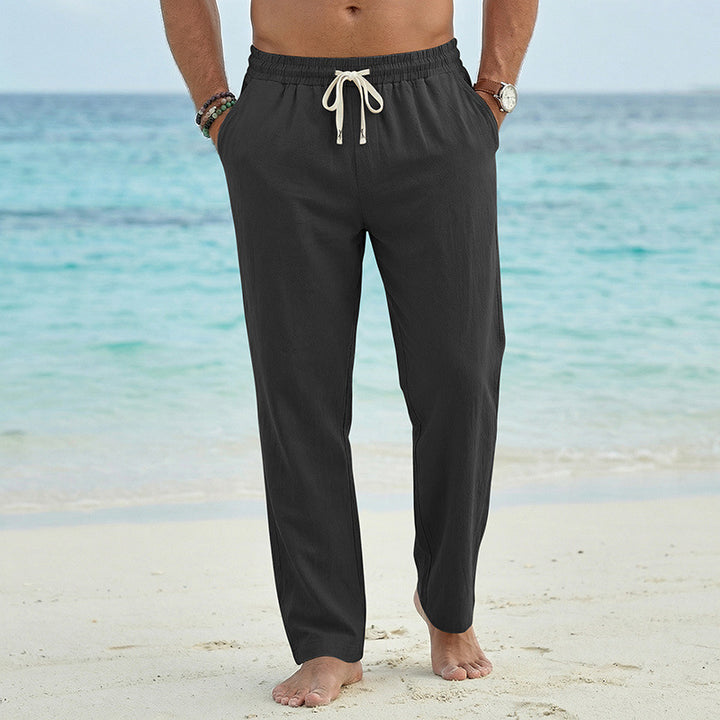 Herren Leinenoptik Relaxhose mit elastischem Bund, Tunnelzug und Seitentaschen Drune