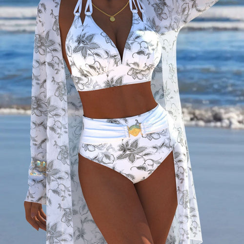 Damen Bikini-Set mit kreativem geometrischen Design und hohem Bund Drune
