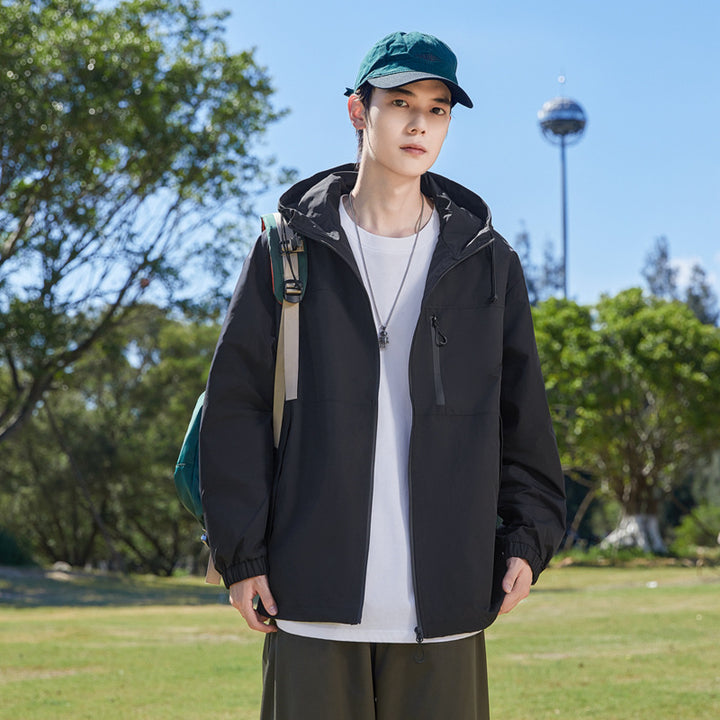 Herren Modische Windbreakerjacke mit verstellbarem Kapuzenkragen Drune