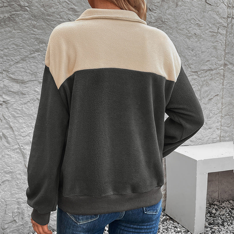 Damen Fleece Pullover mit Knopfverschluss und Taschen Drune