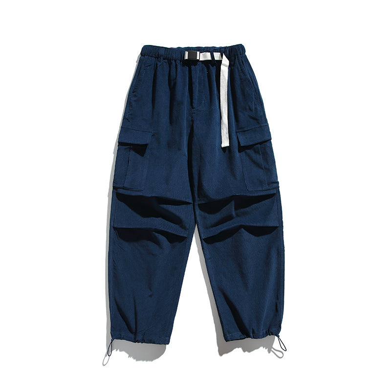 Herren Baggy-Cargohose mit elastischem Bund, Utility-Taschen und Kordelabschluss Drune