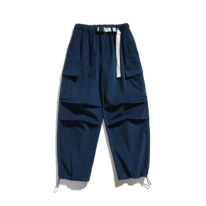 Herren Baggy-Cargohose mit elastischem Bund, Utility-Taschen und Kordelabschluss Drune
