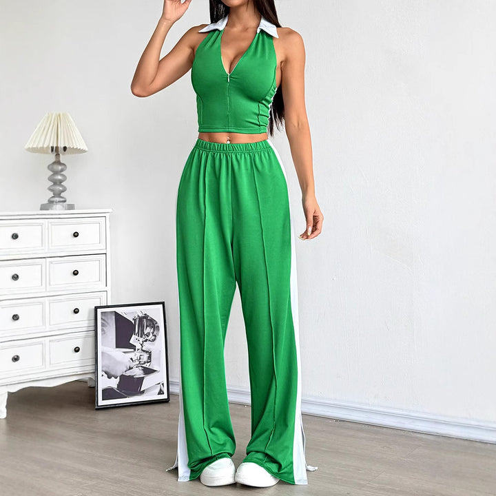 Damen Zweiteiliges Set mit cropped Oberteil und weit geschnittener Hose Drune
