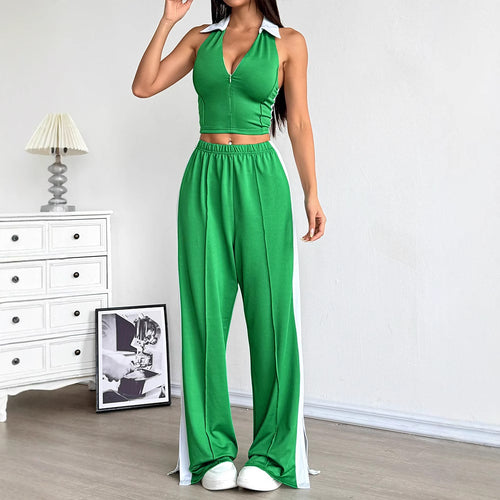 Damen Zweiteiliges Set mit cropped Oberteil und weit geschnittener Hose Drune
