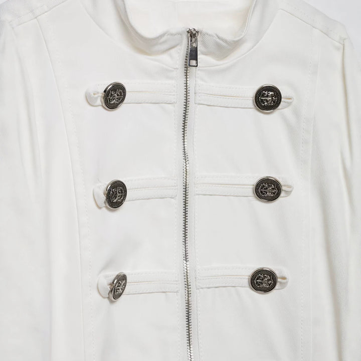 Damen Kurzjacke im Military-Look mit Stehkragen und Zierknopfleiste Drune