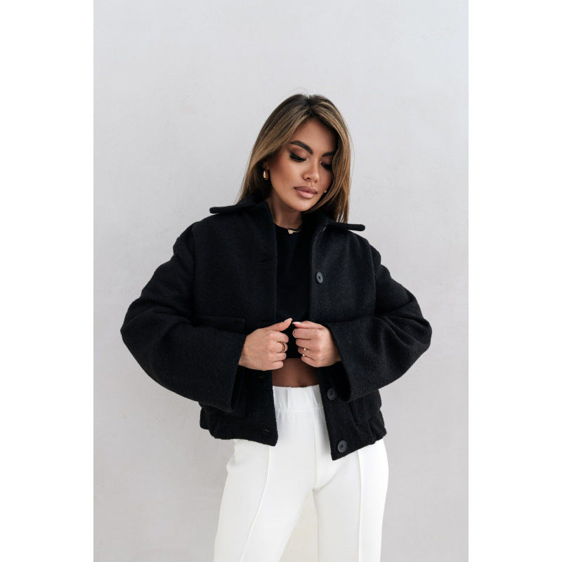 Damen Oversized Wolljacke mit modernen Knopfdetails und praktischen Taschen Drune