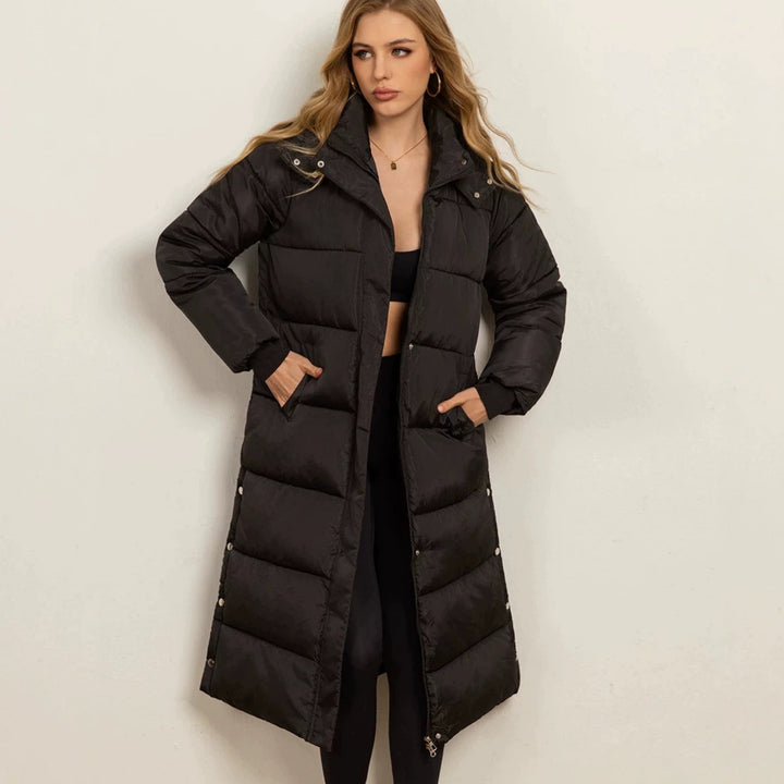 Damen Langer wattierter Puffer-Mantel mit Kassettensteppung, Zwei-Wege-Reißverschluss und Rippbündchen Drune