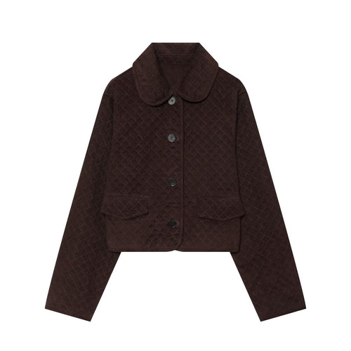 Damen Gesteppte Cordjacke im Boxy-Cropped-Schnitt mit Rundkragen und Pattentaschen Drune