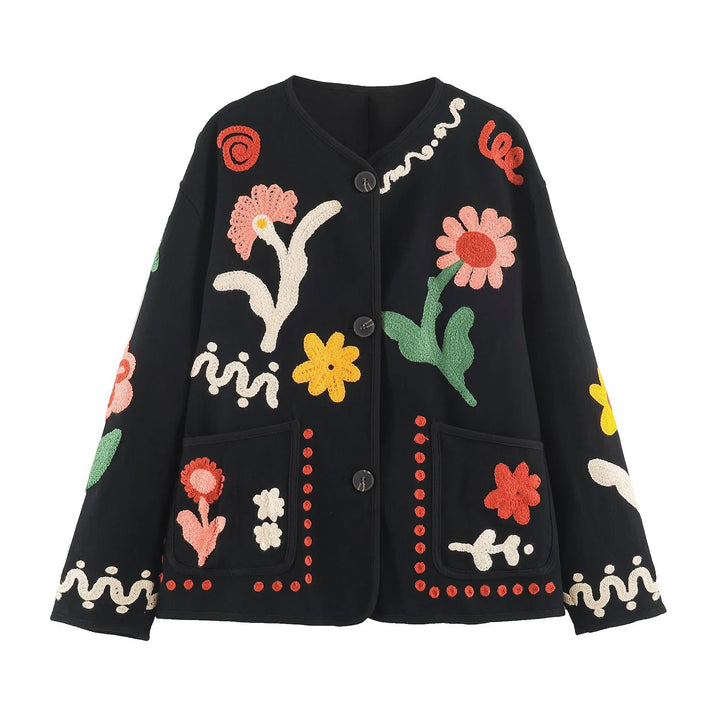 Damen Oversize Sweatshirt mit floraler Chenille‑Stickerei Drune