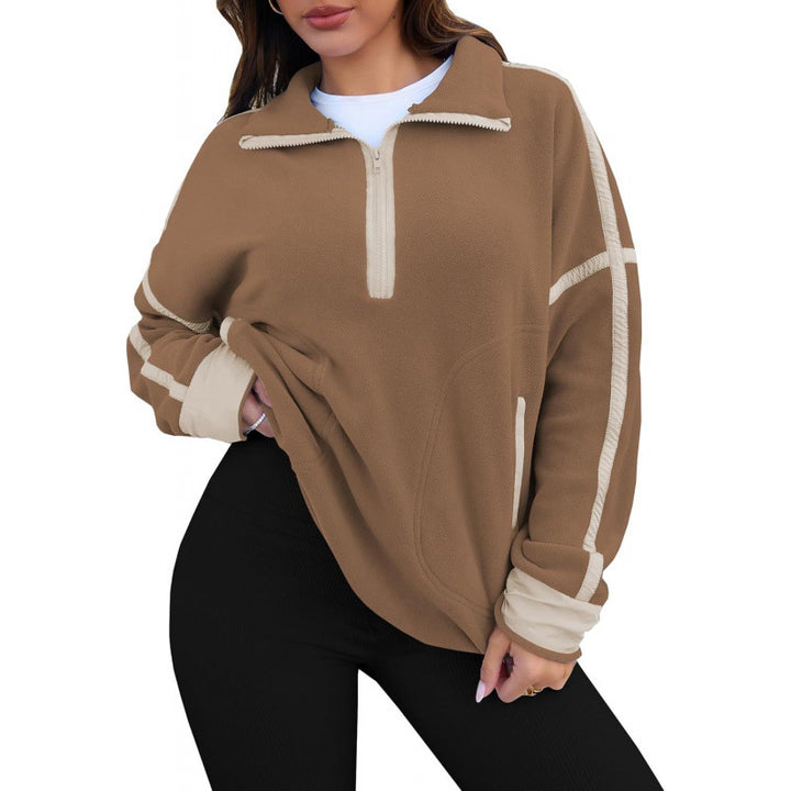 Damen Fleecpullover mit halbem Reißverschluss und kontrastierenden Ärmeln Drune