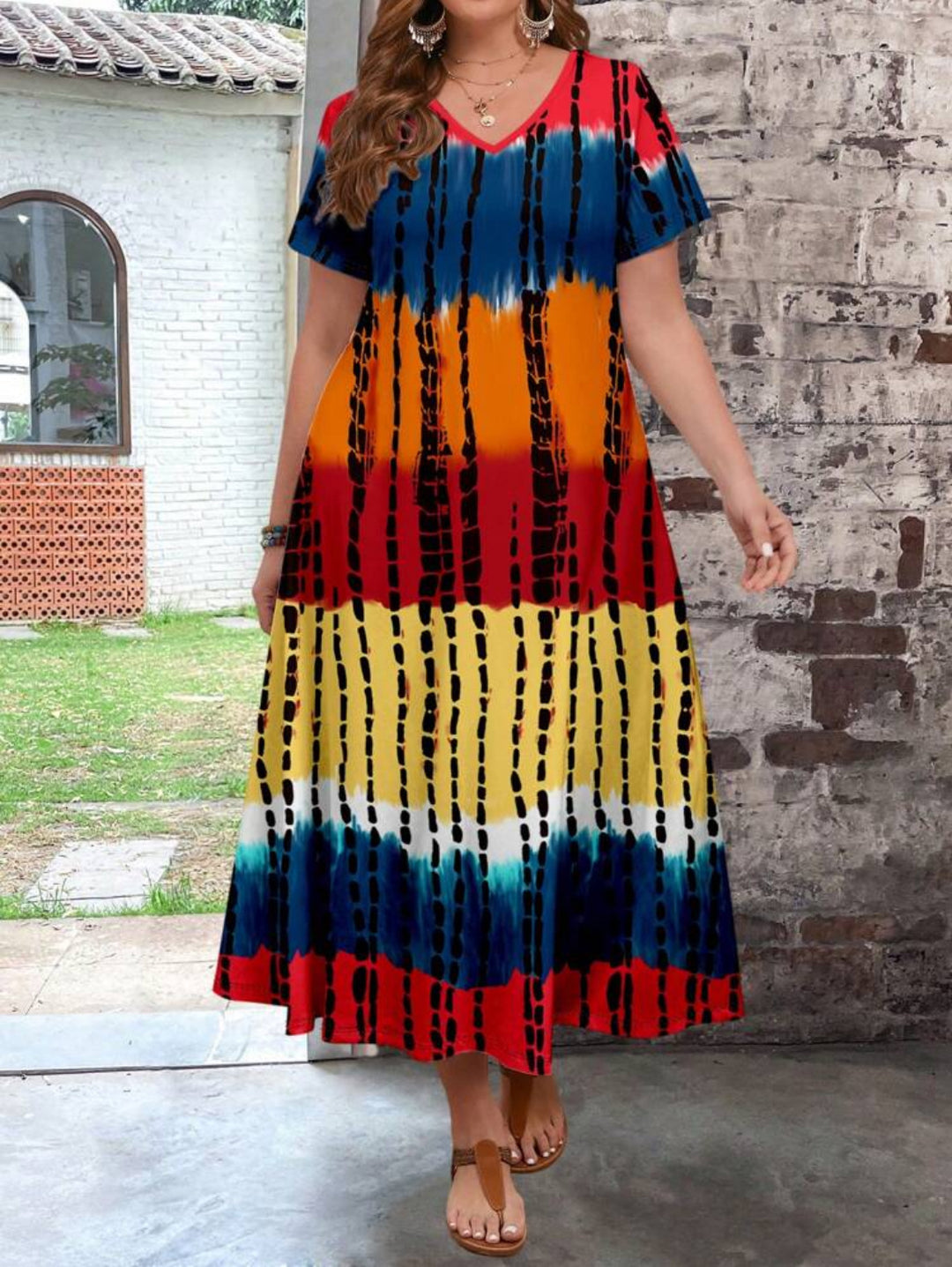 Damen Maxikleid mit modernem Farbverlauf und grafischem Muster Drune