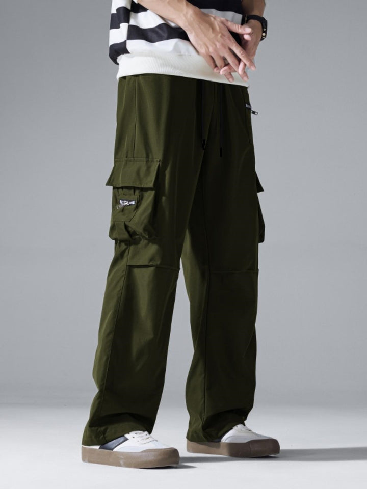 Herren Baggy‑Utility‑Cargohose mit Mehrfachtaschen, verstärkten Knieeinsätzen & Kordelbund Drune