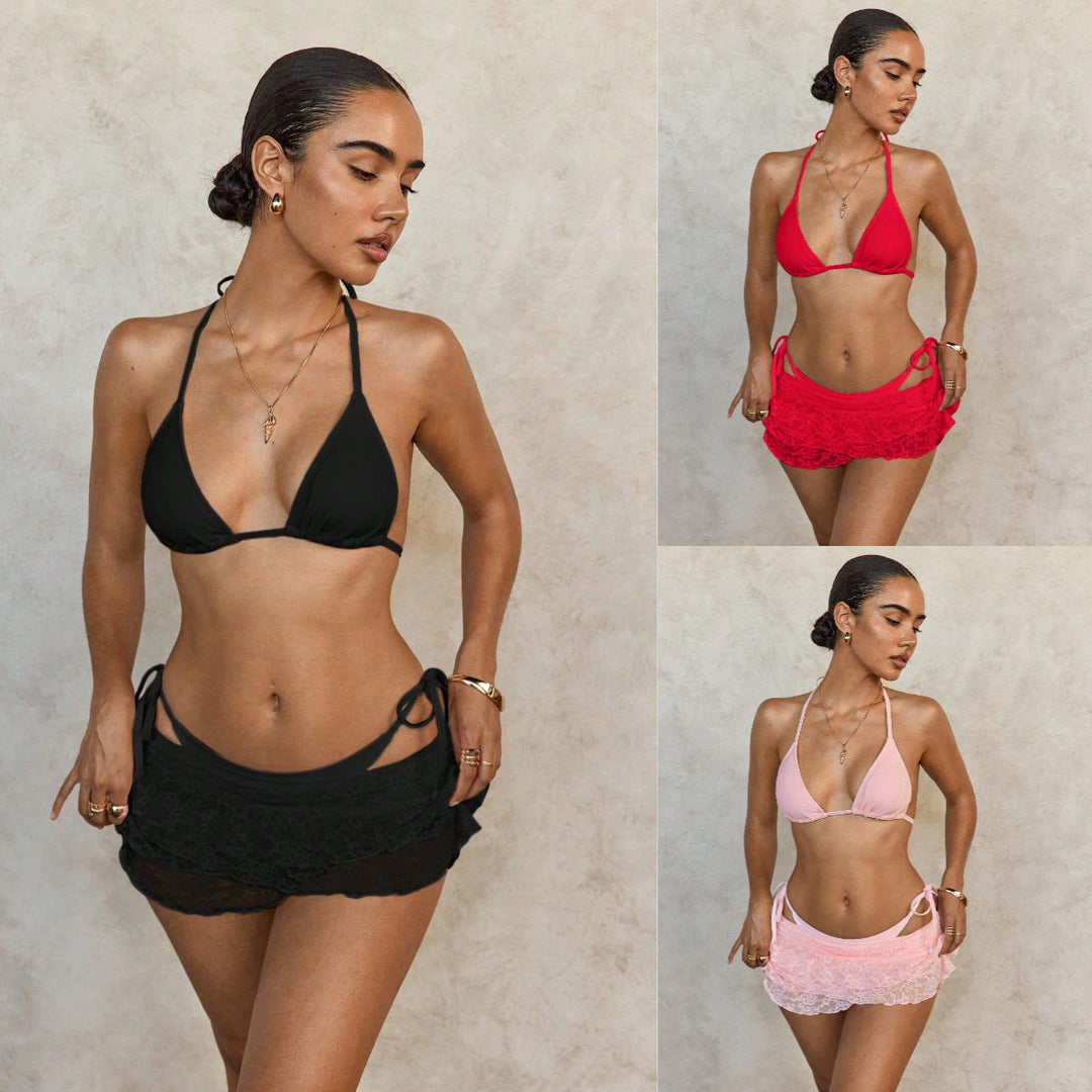 Damen Bikini mit verführerischem Spitze-Überwurf Drune