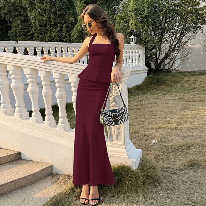 Damen Elegantes Maxikleid mit schmalem Schnitt und quadratischem Ausschnitt Drune