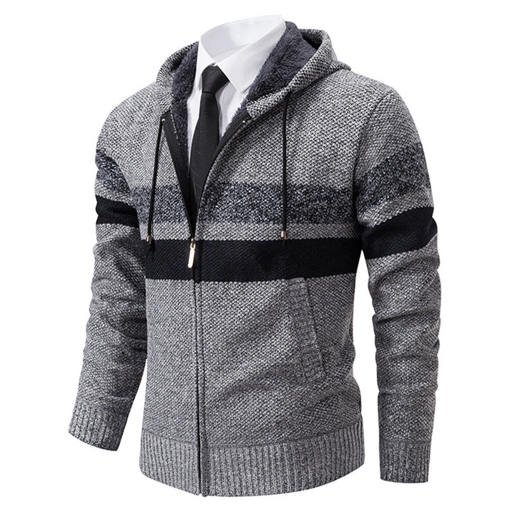 Herren nan gefütterte Kapuzen-Strickjacke mit Teddyfutter, durchgehendem Reißverschluss und kontrastierenden Streifen Drune