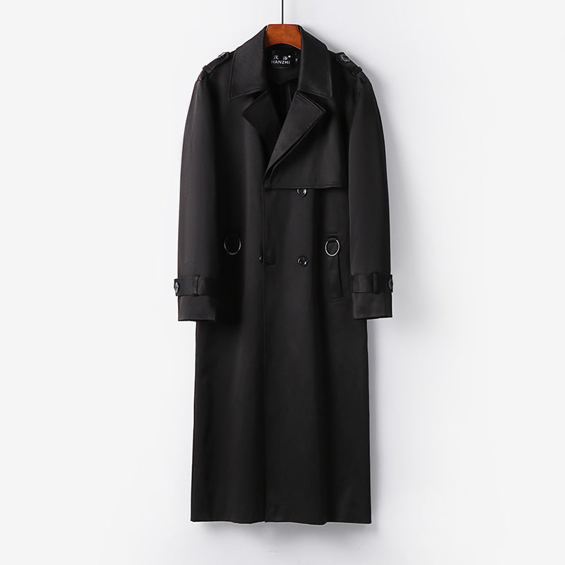 Herren Eleganter knöchellanger Trenchcoat mit verdeckter Knopfleiste und Taillengürtel Drune