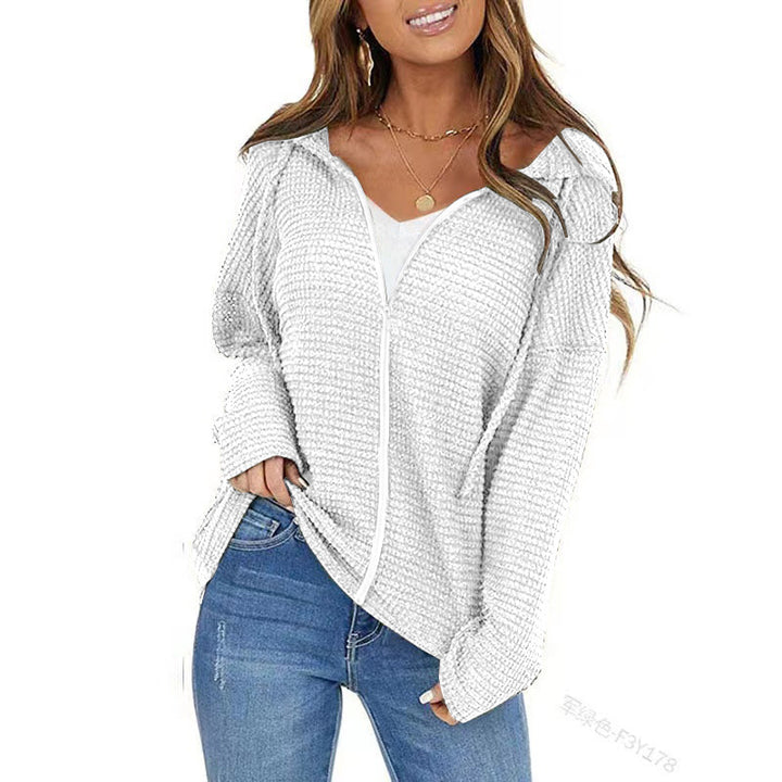 Damen Oversize Struktur-Strickjacke mit Kapuze und durchgehendem Reißverschluss Drune