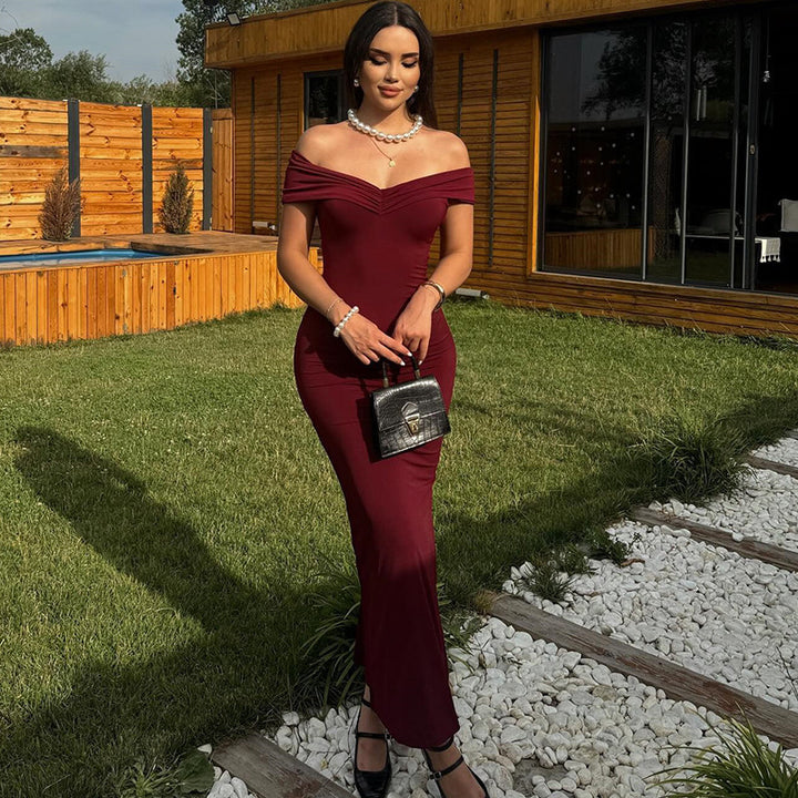 Damen Elegantes Maxikleid mit Off-Shoulder Design und taillierter Silhouette Drune