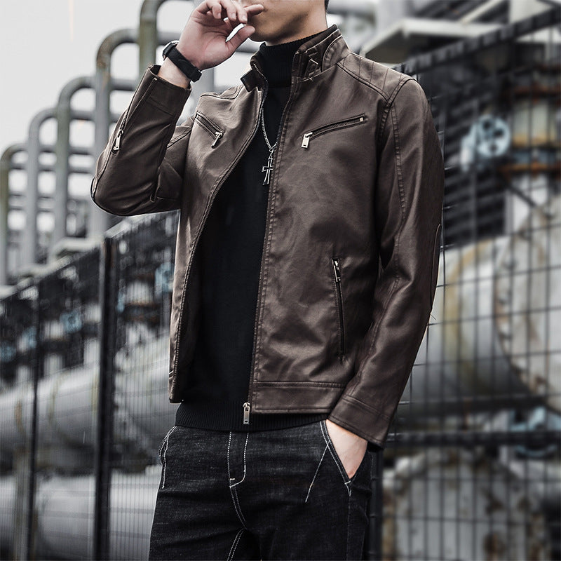 Herren Stilvolle Kunstlederjacke Drune