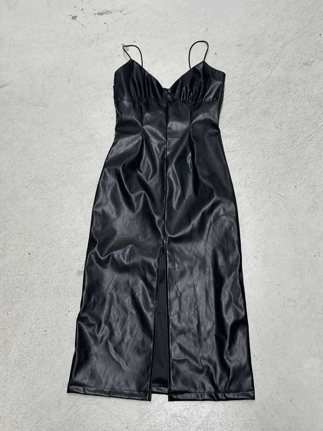 Damen elegantes Wickelkleid aus Kunstleder mit raffiniertem Schlitz Drune