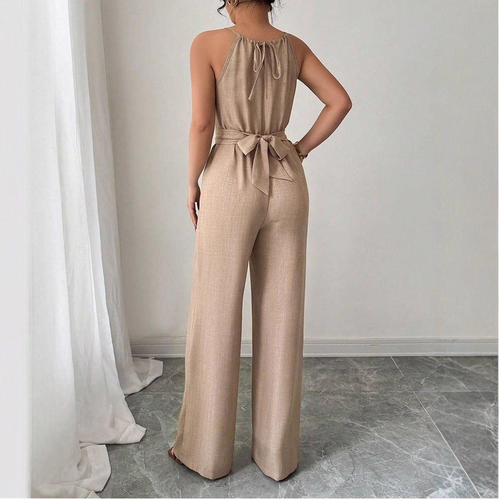 Damen bodenlanger Jumpsuit mit raffiniertem Wickeldesign und eleganter Bundnaht Drune