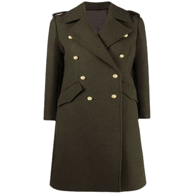 Damen A‑Linien Wollmix‑Mantel mit zweireihigem Tailoring, Metallknöpfen und Klappentaschen Drune