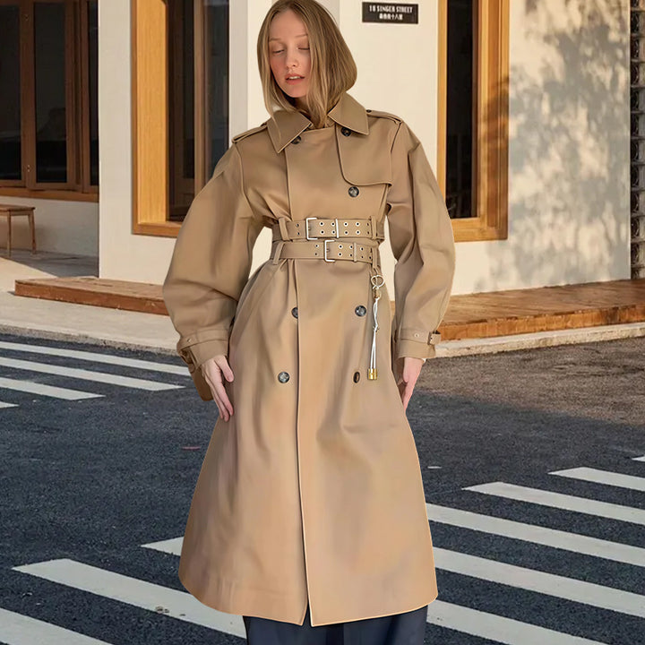Damen klassischer Trenchcoat mit Gürtel und modernen Details Drune
