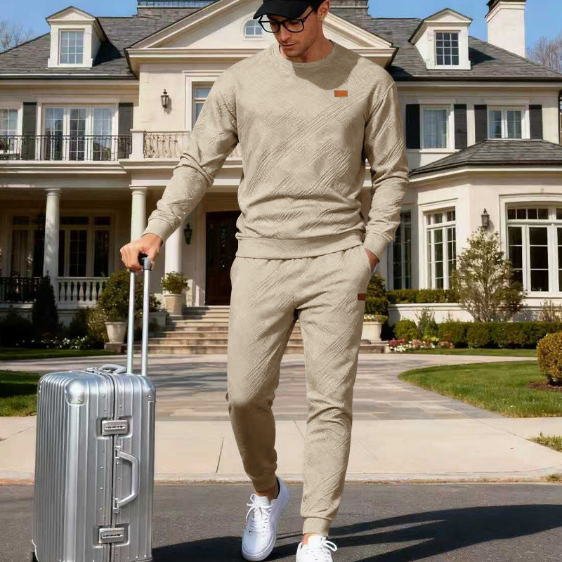 Herren Feinstrukturiertes Lounge-Set mit Rundhals-Pullover & schmaler Jogginghose Drune