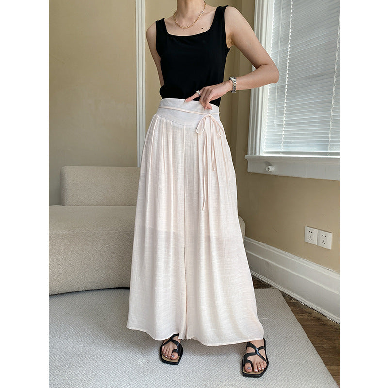 Damen weit geschnittene Palazzo-Hose mit Taillenknotendetail Drune