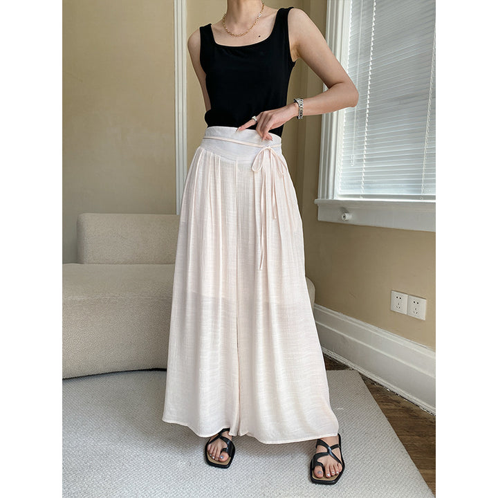 Damen weit geschnittene Palazzo-Hose mit Taillenknotendetail Drune