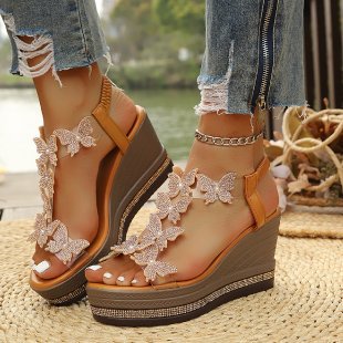 Damen Plateau-Sandalen mit transparentem PVC-Riemen und Blumenapplikation Drune