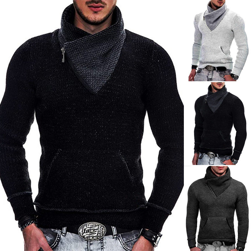 Herren modischer Pullover mit breitem Kragen und innovativer Zip-Detail Drune