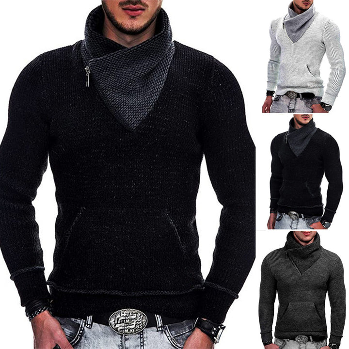 Herren modischer Pullover mit breitem Kragen und innovativer Zip-Detail Drune