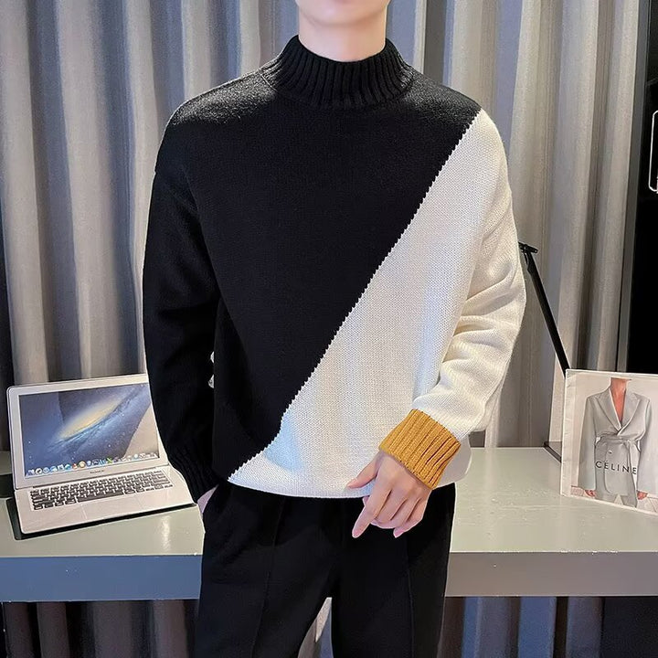 Herren Modischer Grobstrickpullover mit hohem Kragen Drune