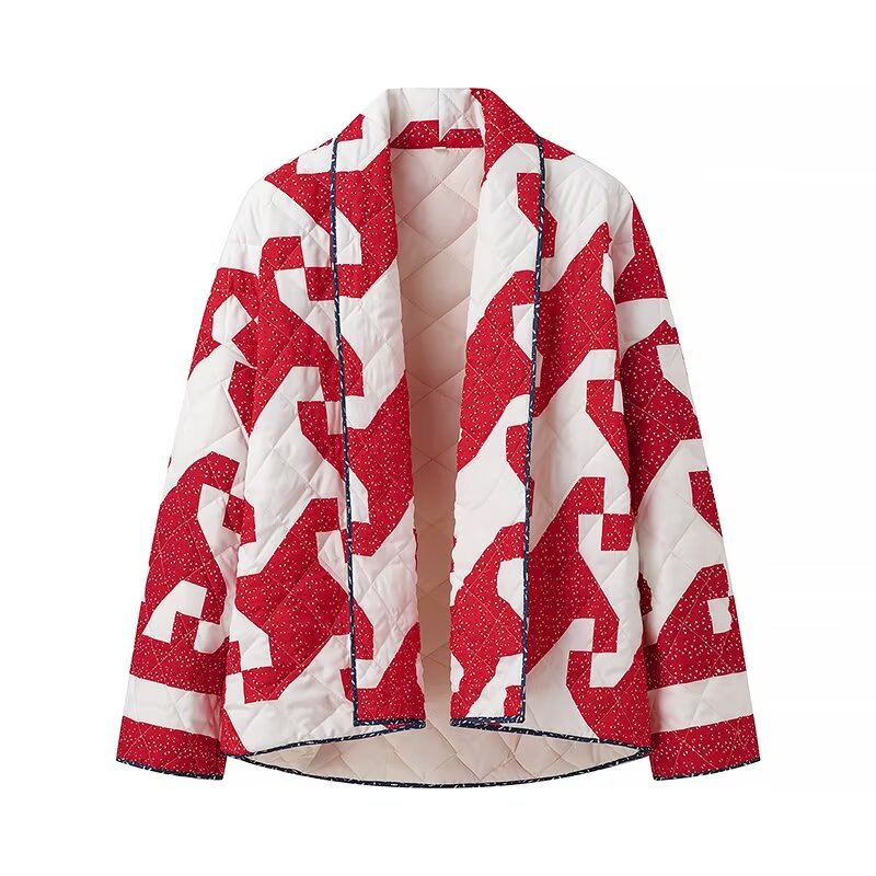 Damen nan gesteppte Boxy-Kimono Jacke mit abstraktem Allover-Print und offener Front Drune