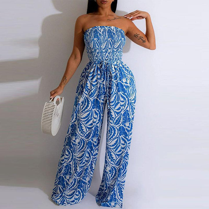 Damen One-Shoulder Jumpsuit mit floralem Design und elastischem Oberteil Drune