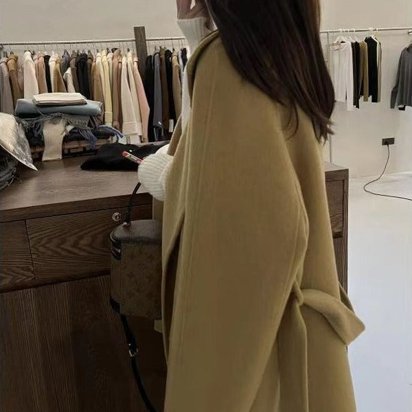 Damen Kurzer Wickelmantel aus Wollmix mit Bindegürtel und weitem Revers Drune