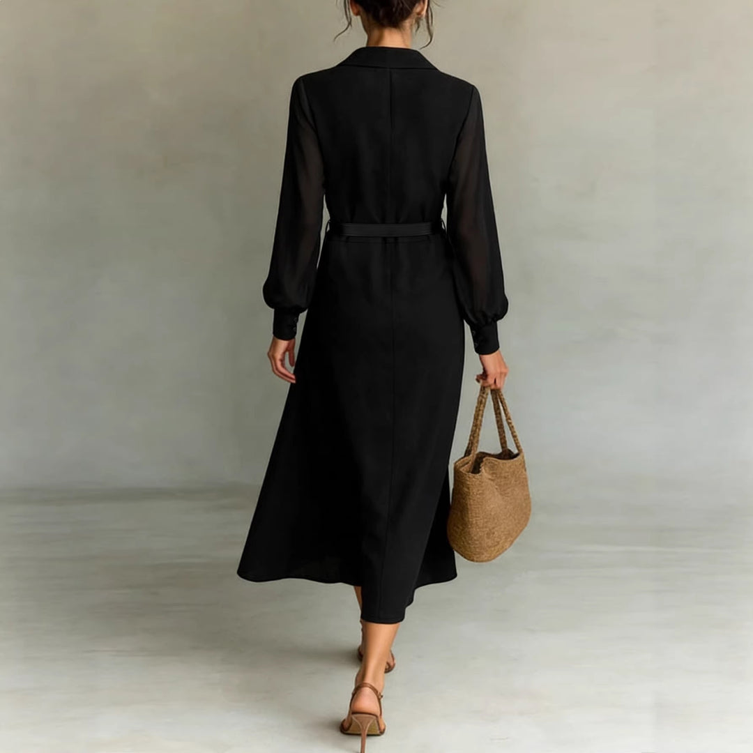 Damen Schlankes Maxi‑Hemdkleid mit transparenten Ballonärmeln und taillierter Silhouette Drune